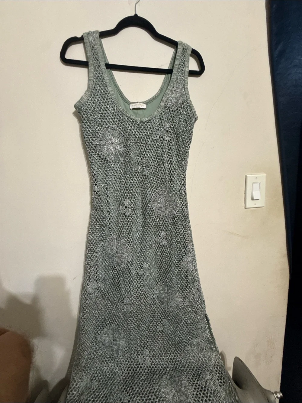 Ramy Brook Sage Green Crochet Floral Maxi Dress - Picture 2 of 4